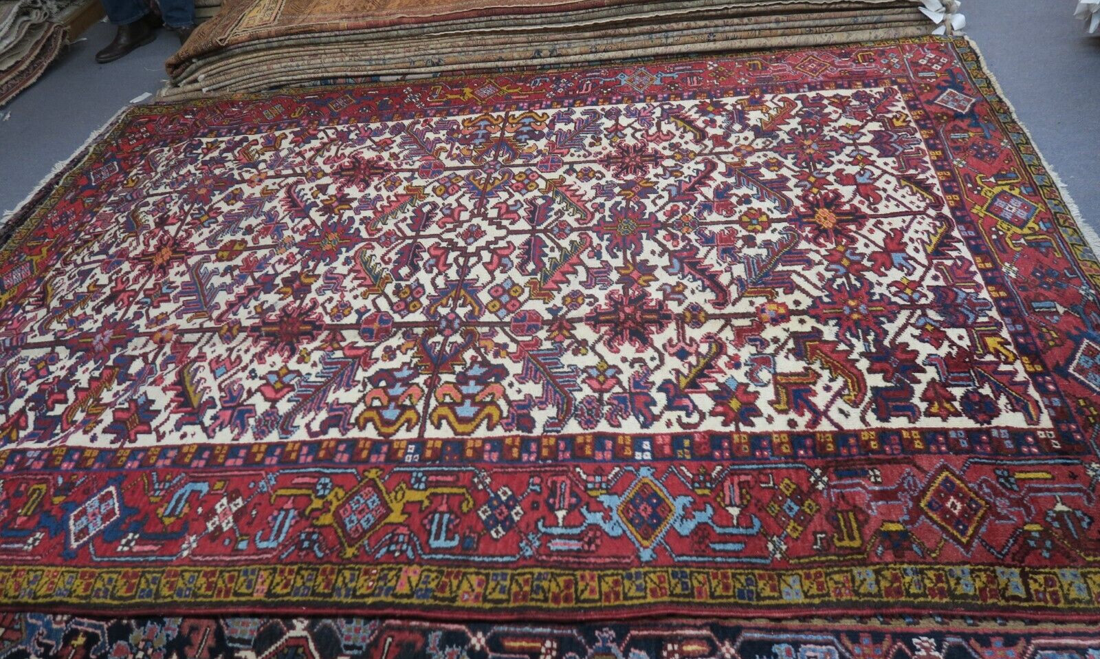 Vintage Kurdish Rug Wool Hand Knotted 7’2 x 10’6 Tribal Heriz Karaja Allover