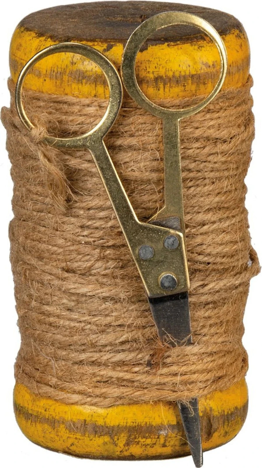 Primitive VINTAGE WOOD SPOOL With Twine and Scissors 3.5″Hx2″D