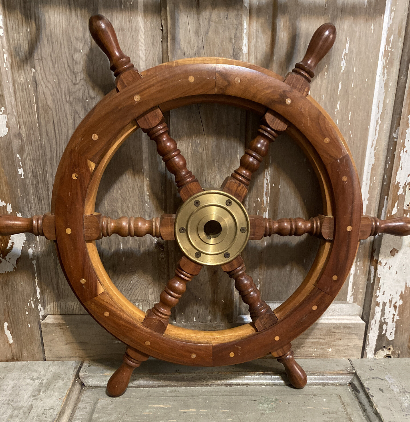 24″ Brass Nautical Finishing Wooden Steering Wheel Pirate Vintage Wall Decore