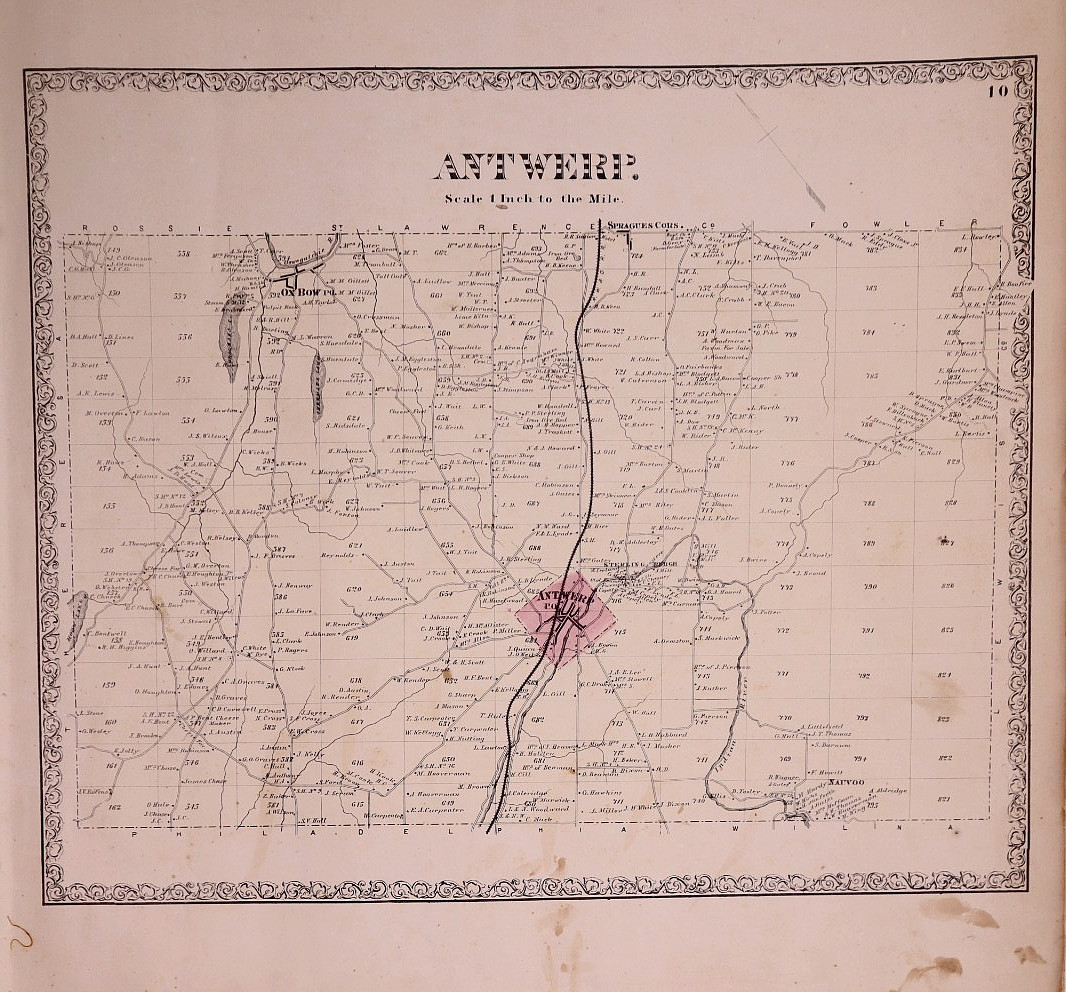 Antique 1864 Plat Map ~ Antwerp Twp., Jefferson Co., New York by D. G. Beers