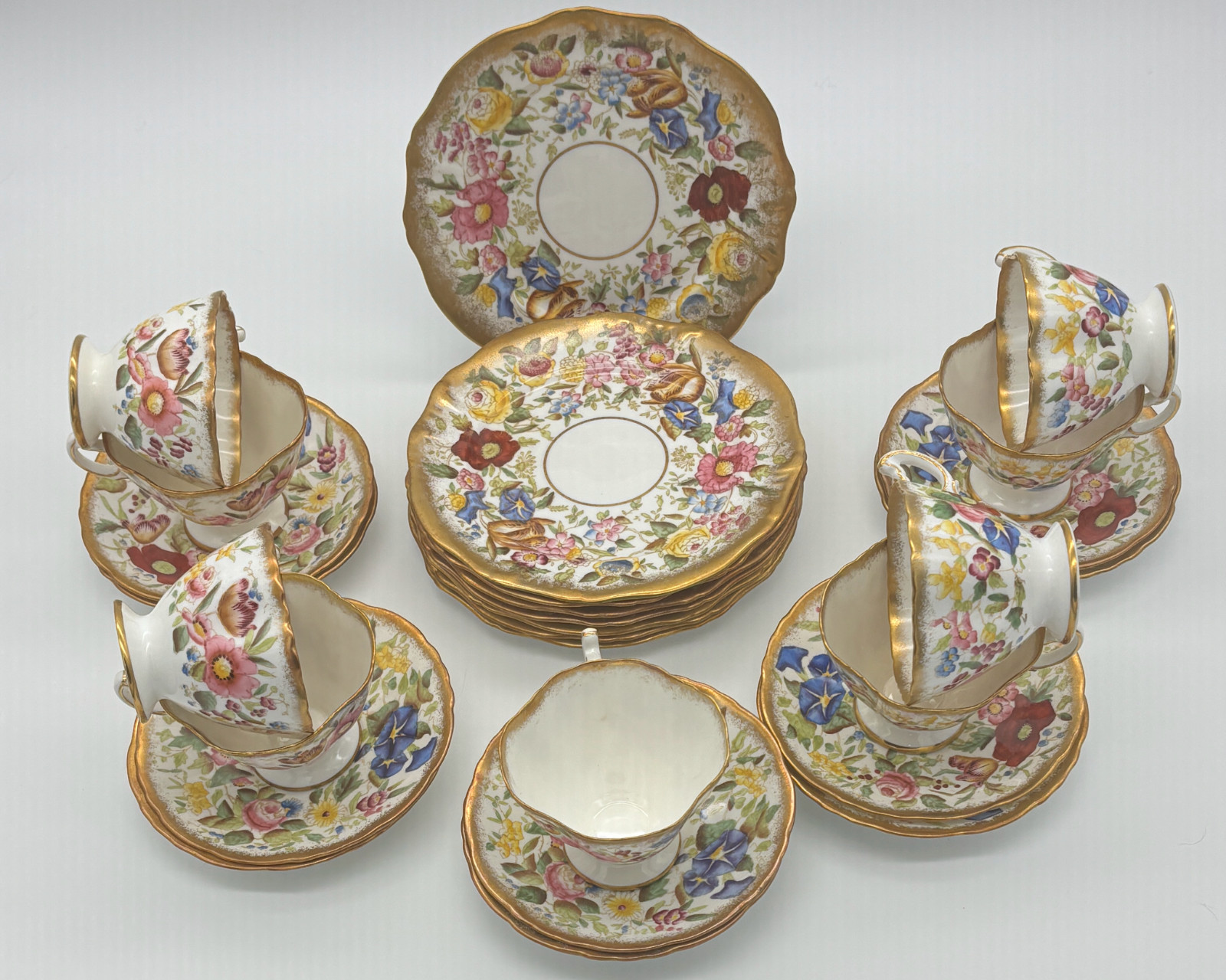 Vintage Hammersley Queen Anne Bone China Tea Set Floral Chintz Gold England 17pc