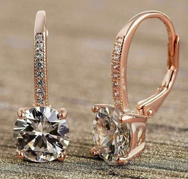 2.00Ct Round Cut Lab Created Diamond Drop Dangle Earring 14K Rose Gold Plated