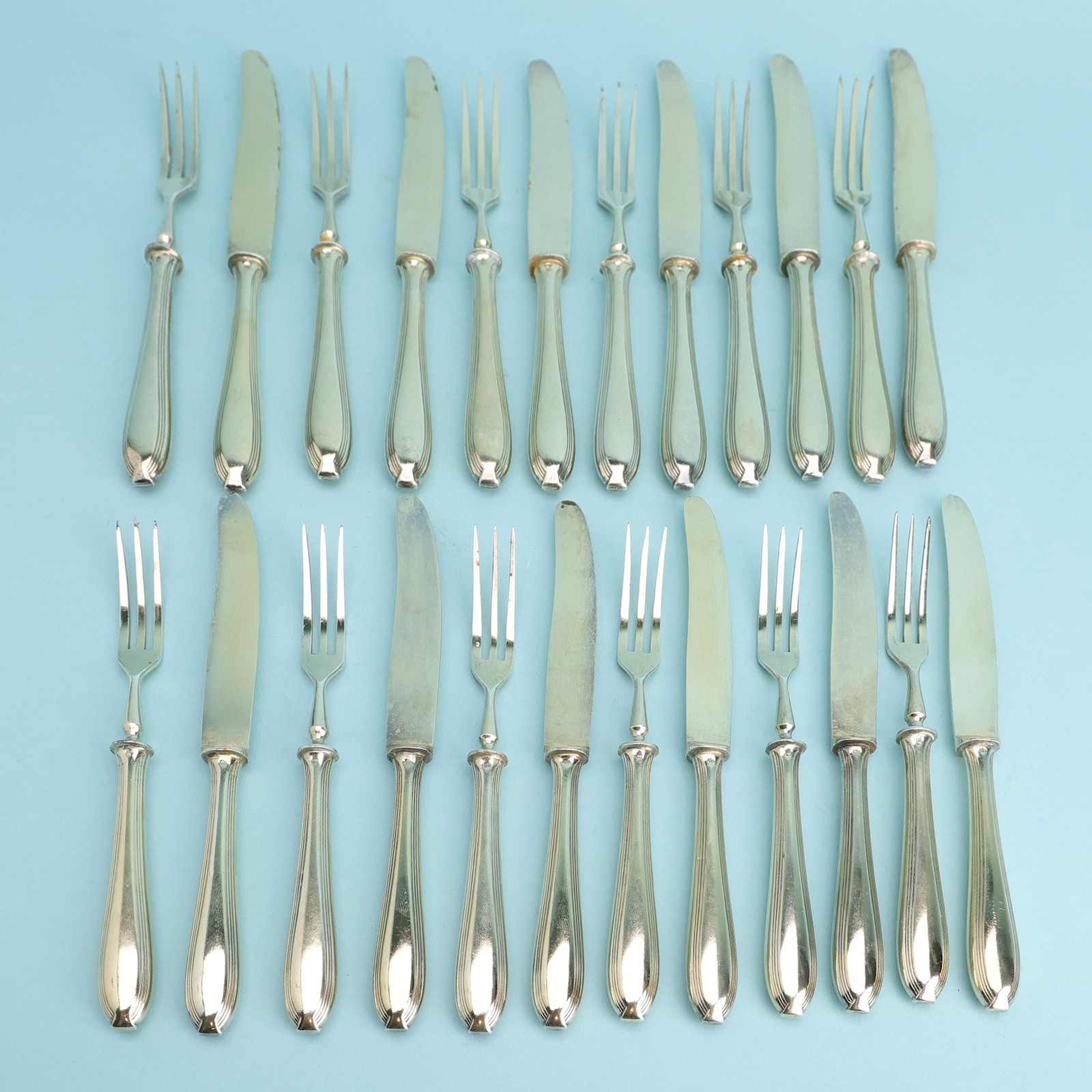 Antique WMF Gilt Silverplate Fruit Service for 24 (12 Knives 12 Forks) WMF90