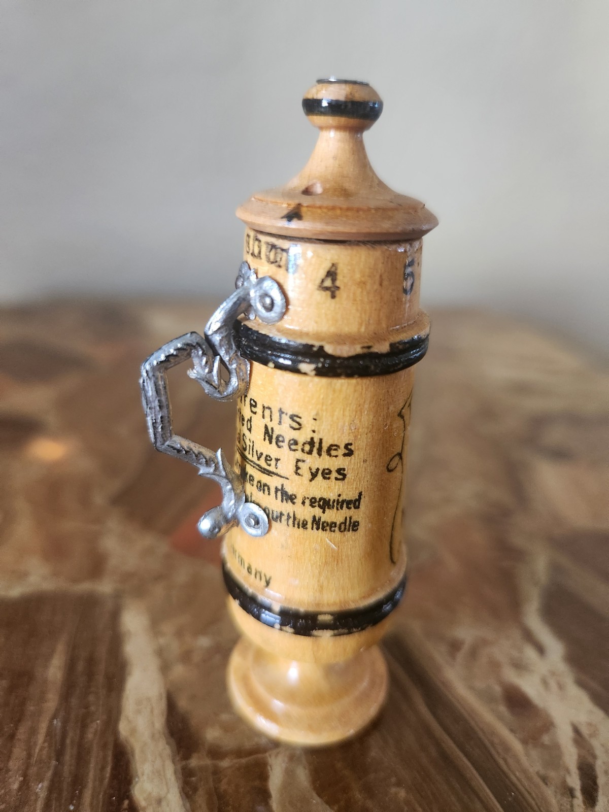German Beer Stein Piccadilly Needle Case c1860 Wood RARE