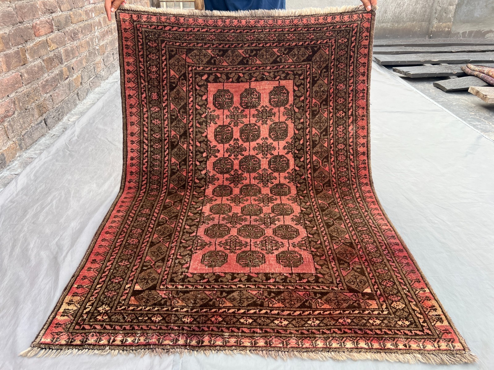 3.2×4.6 ft Antique Turkmen Bukhara Rug Hand Knotted Wool Low Pile Rare Area Rug