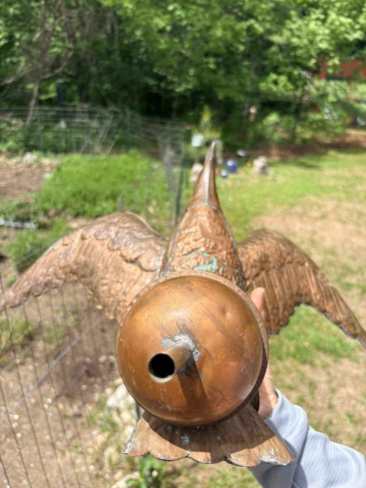 Antique Copper Eagle Weathervane with Orb, Repoussé, ~24” Wingspan, 19th-20th C.