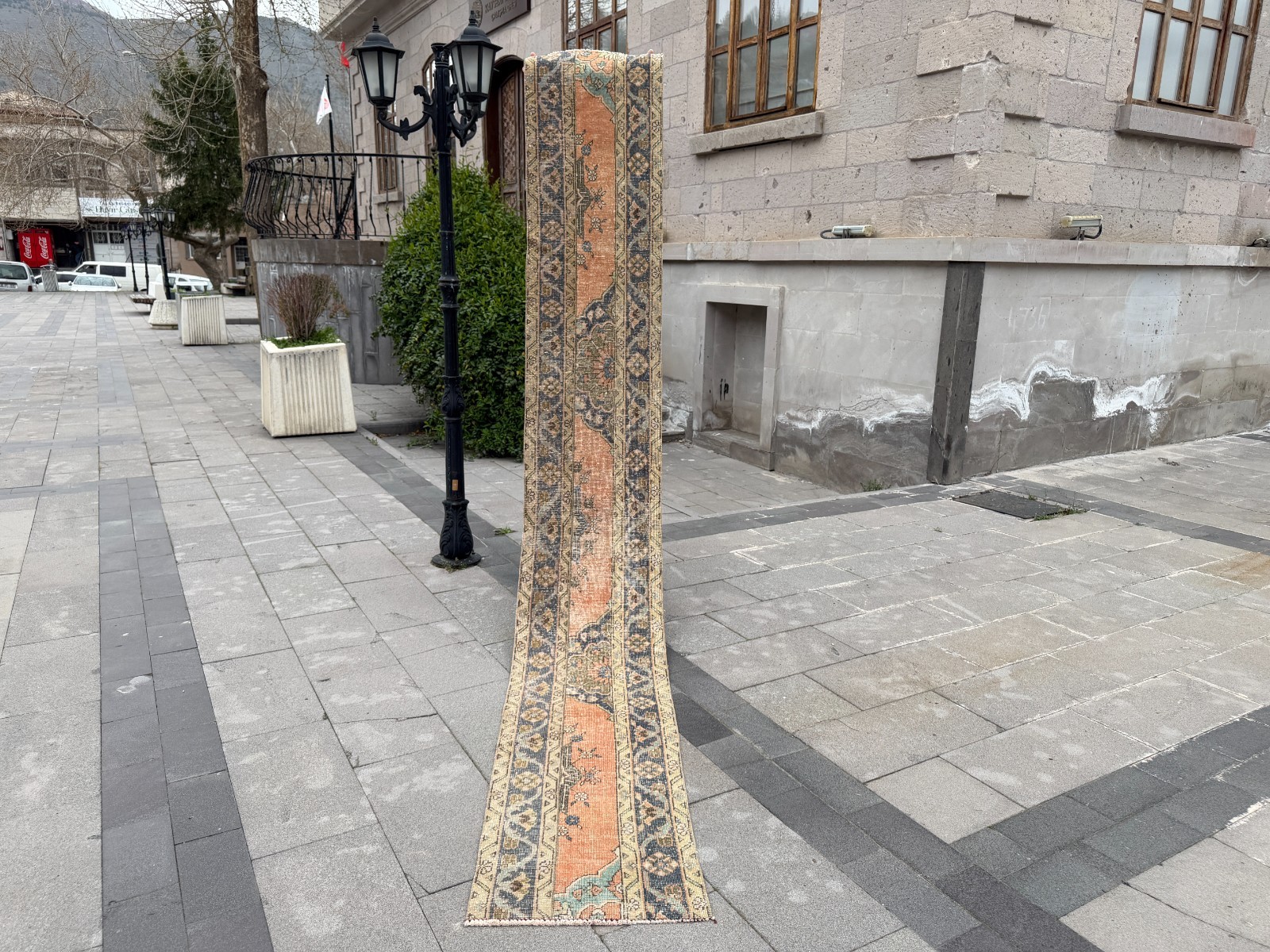 Vintage Oushak Runner Rug 1.8×12.2 ft Narrow Hallway Coral Turkish Rug