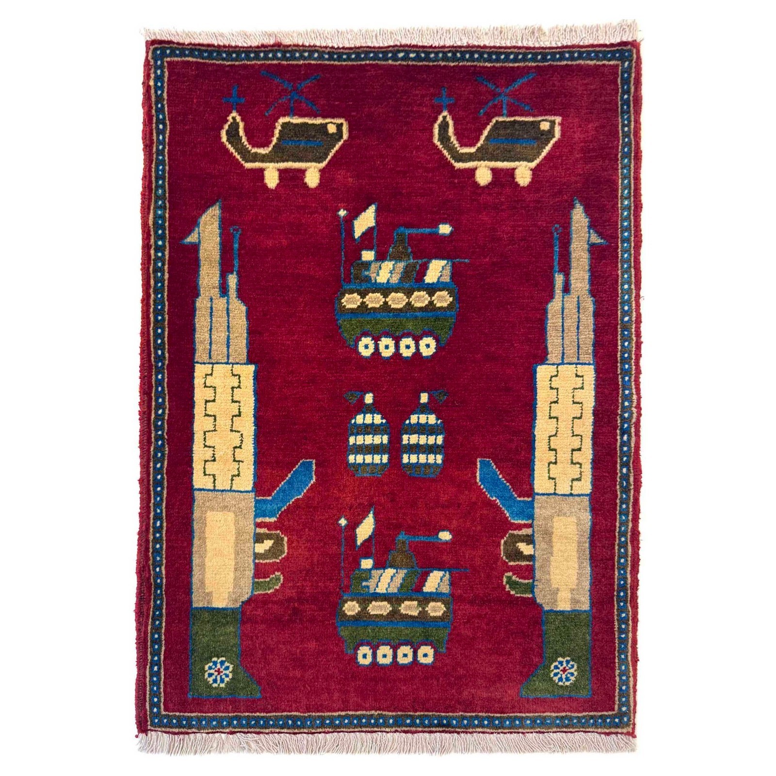 Afghan AK-47 War Rug Handwoven Vintage Decor Carpet 2.9×2 ft