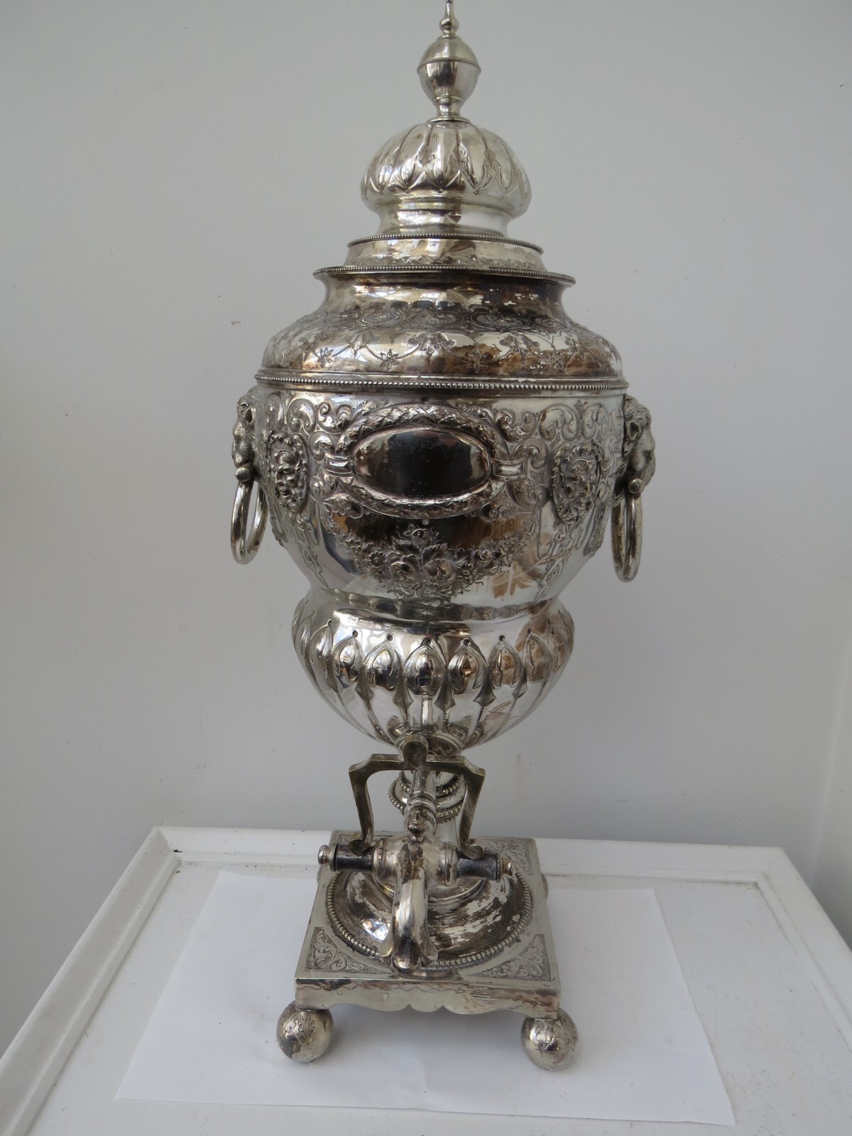 Antique Victorian English Silver Lion Head Tea /Water urn