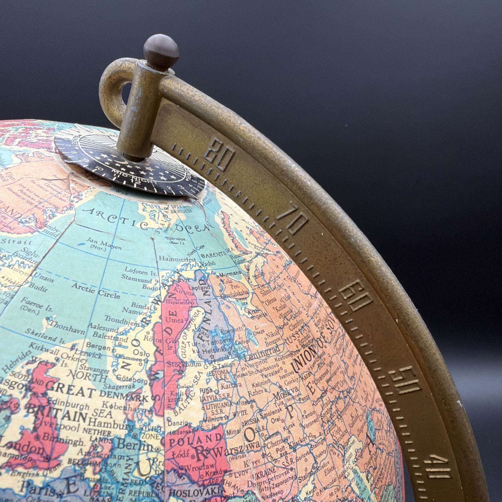 Vintage 1950’s Replogle Reference 10 Inch World Globe MCM Stand & Hour Chart