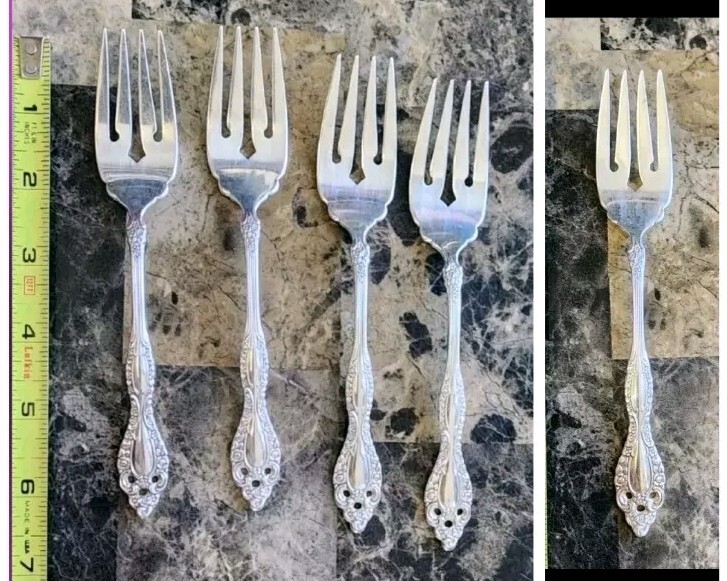 LOT OF 5 c1973 VICTORIAN CLASSIC SILVERPLATED “6 3/8” SALAD FORKS 🍅 🥗