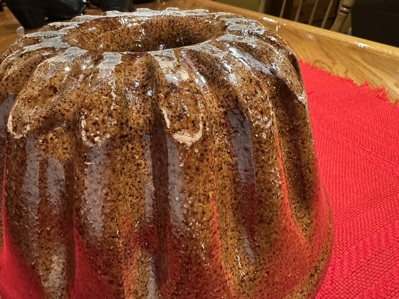 ANTIQUE LARGE GUGELHUPF FLUTED HEAVY GLAZED EARTHENWARE PAN FROM 1800’S