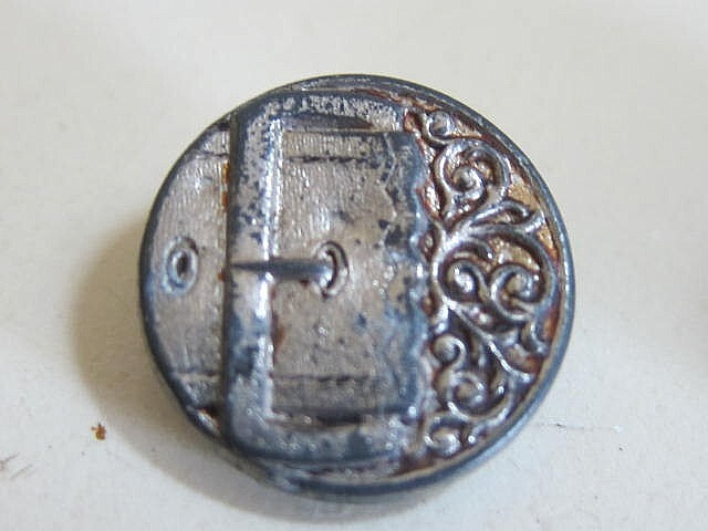 Lot of 4 Antique 1800’s Belt Buckle Buttons~Tin, Copper, Brass & Glass