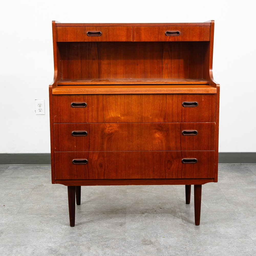 Mid Century Danish Modern Secretary Desk Teak Pull Out Drawers Office Vintage VG