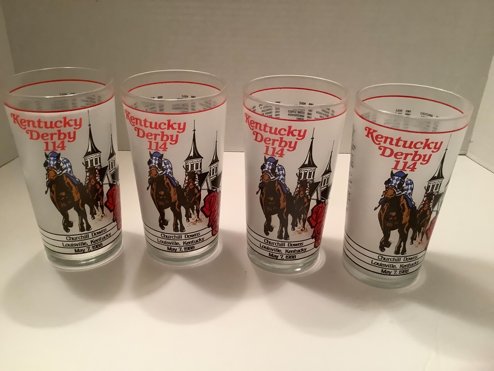 4 Kentucky Derby Glasses 114 May 7, 1988