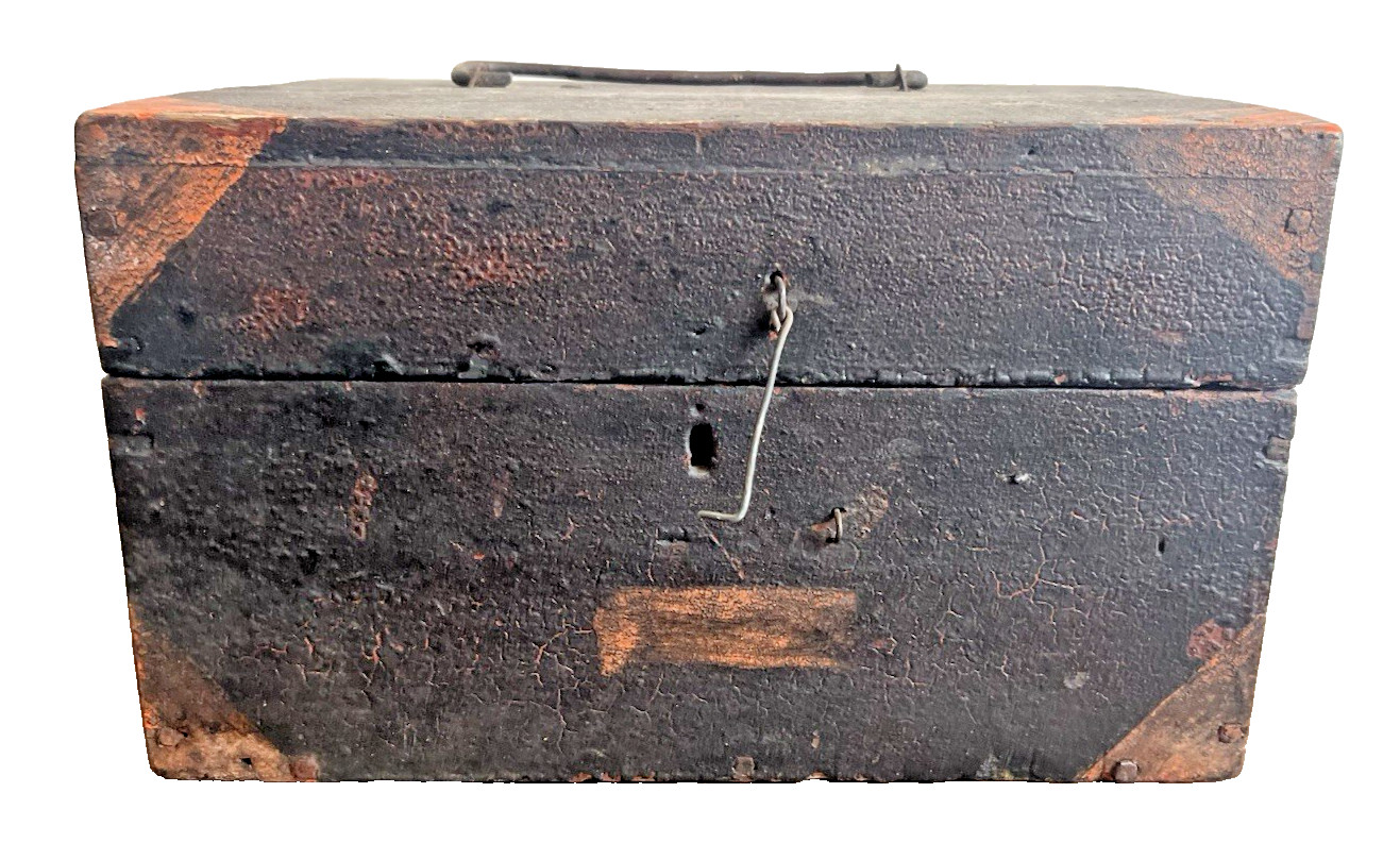 Antique Folk Art Paint Decorated Wood Box Mid 1800s Original Great Surface