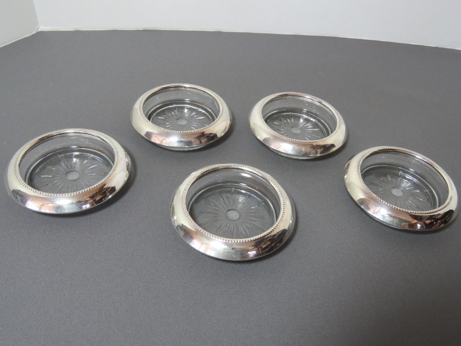 5-Vintage Frank M. Whiting &Co. Sterling Silver & Glass Starburst Beaded Coaster