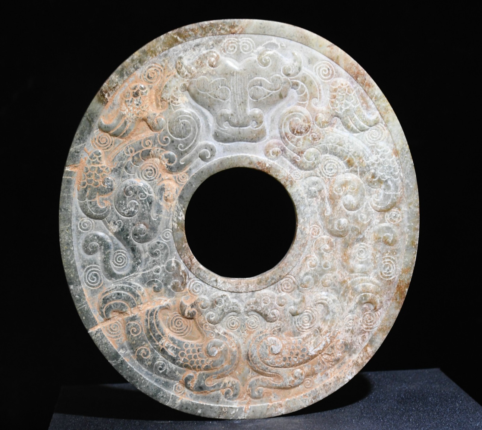 14CM Han Dynasty Natural Hetian Jade Dragon Beast People Face Yubi Jade-bi