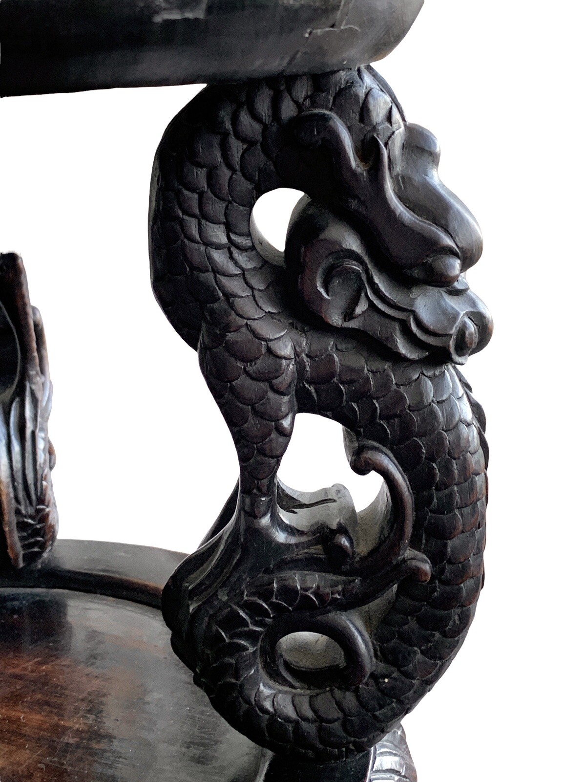 Antique Chinese Plant Stand ~ 35″ tall ~ dragons, bamboo ~ late 19th Century