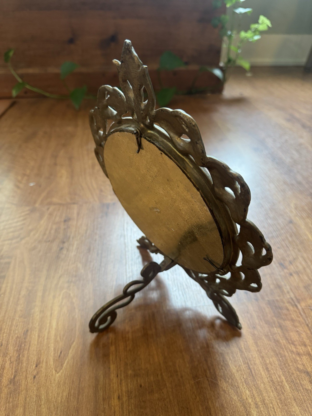 Antique Vanity Mirror Table Top Folding Beveled Glass Calla Lily