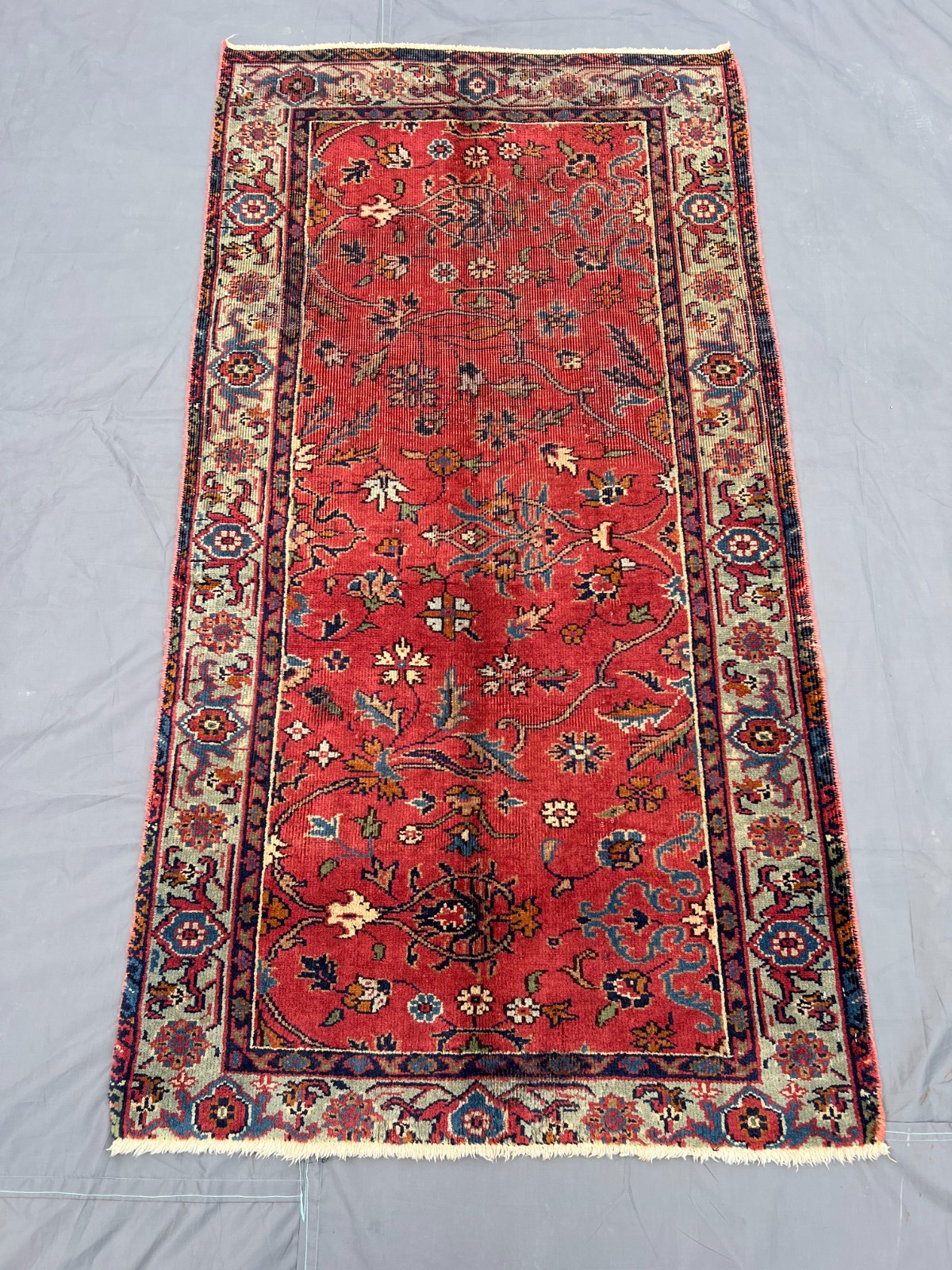2’9×5’5 ft Caucasian All-Over Floral Vine Scroll Handknotted Wool Vintage Runner