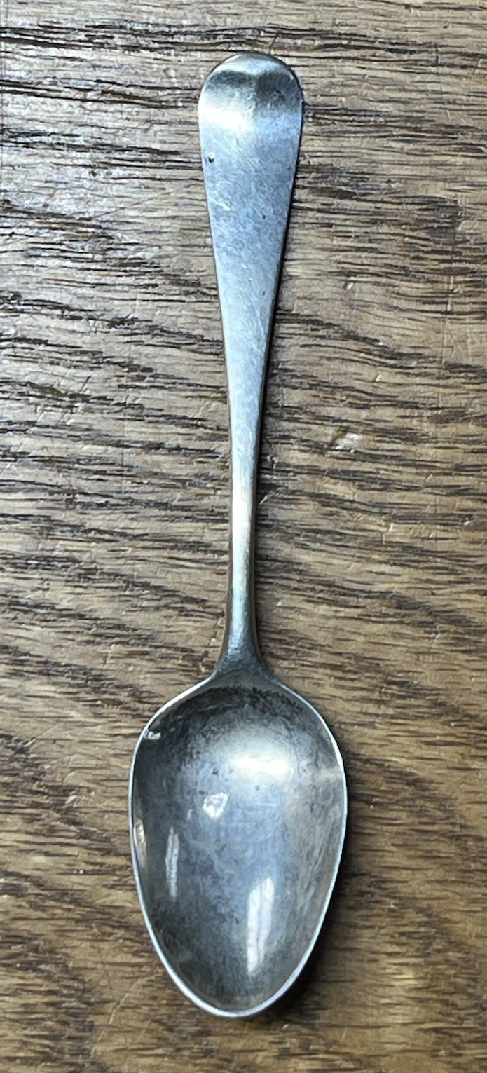 American Coin Silver Round Upturned Fiddle With Worn Decorated Bowl Back Unfound