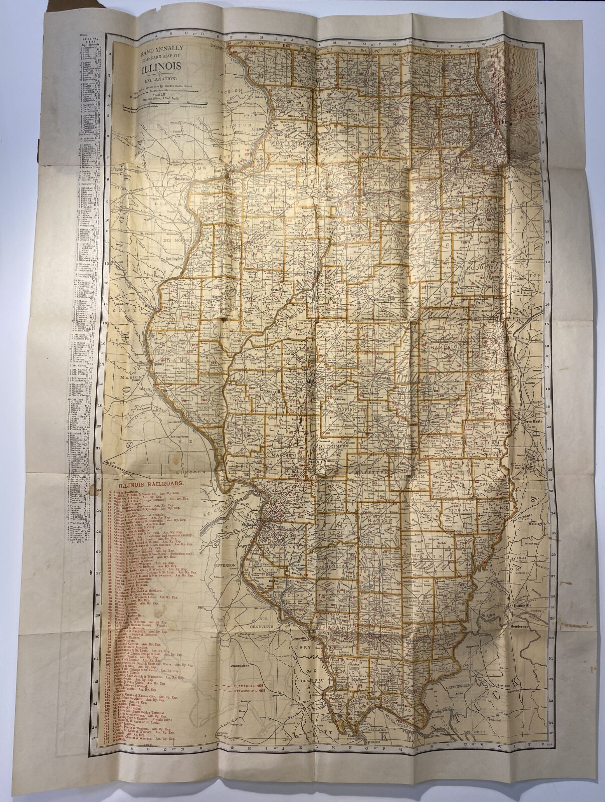 Rand McNally Indexed Pocket Map of Illinois, 1921, two-sided folding map