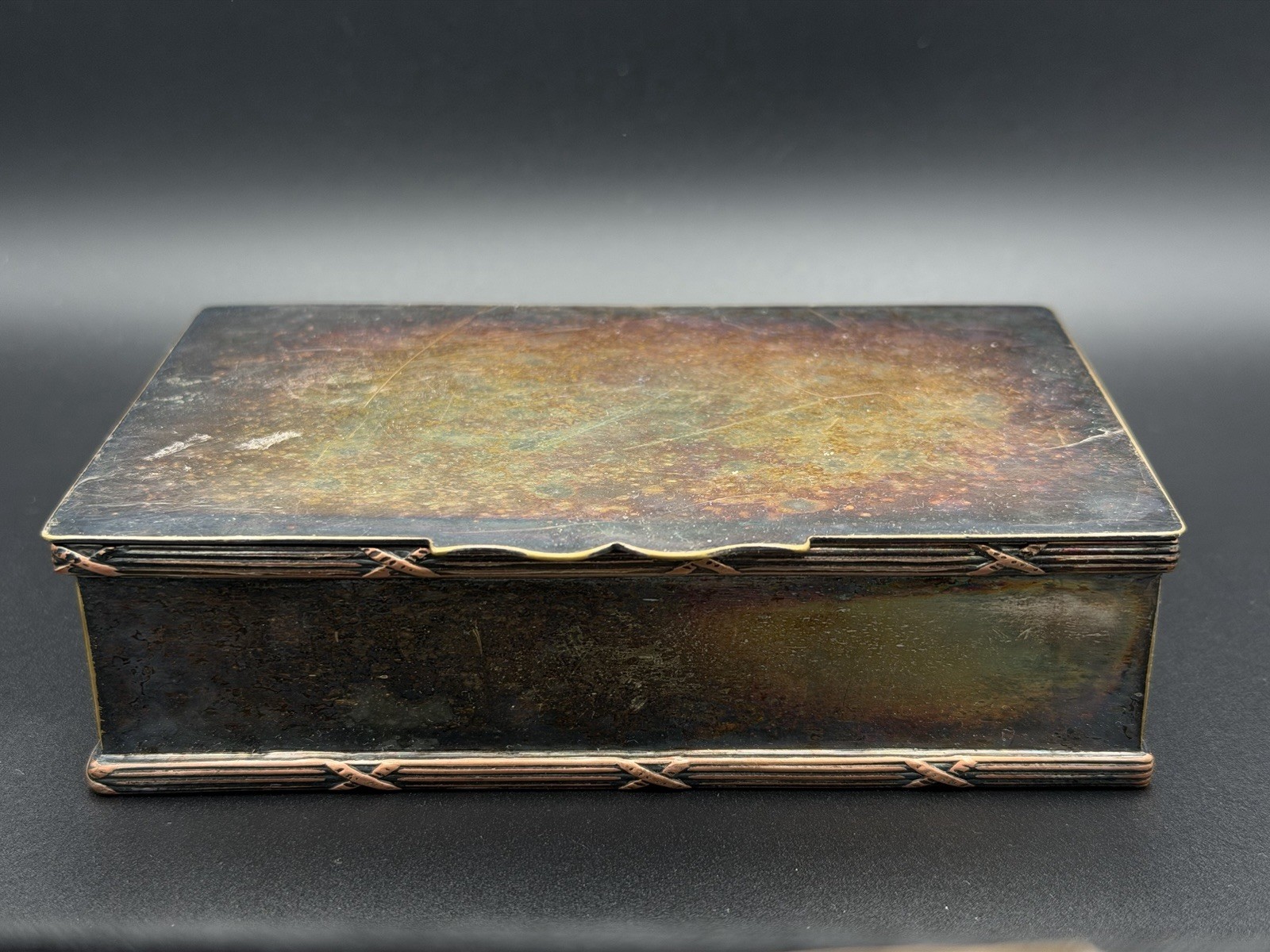 Art Deco Silver Plate Cigarette Box Made In England Piano Hinge Antique Patina