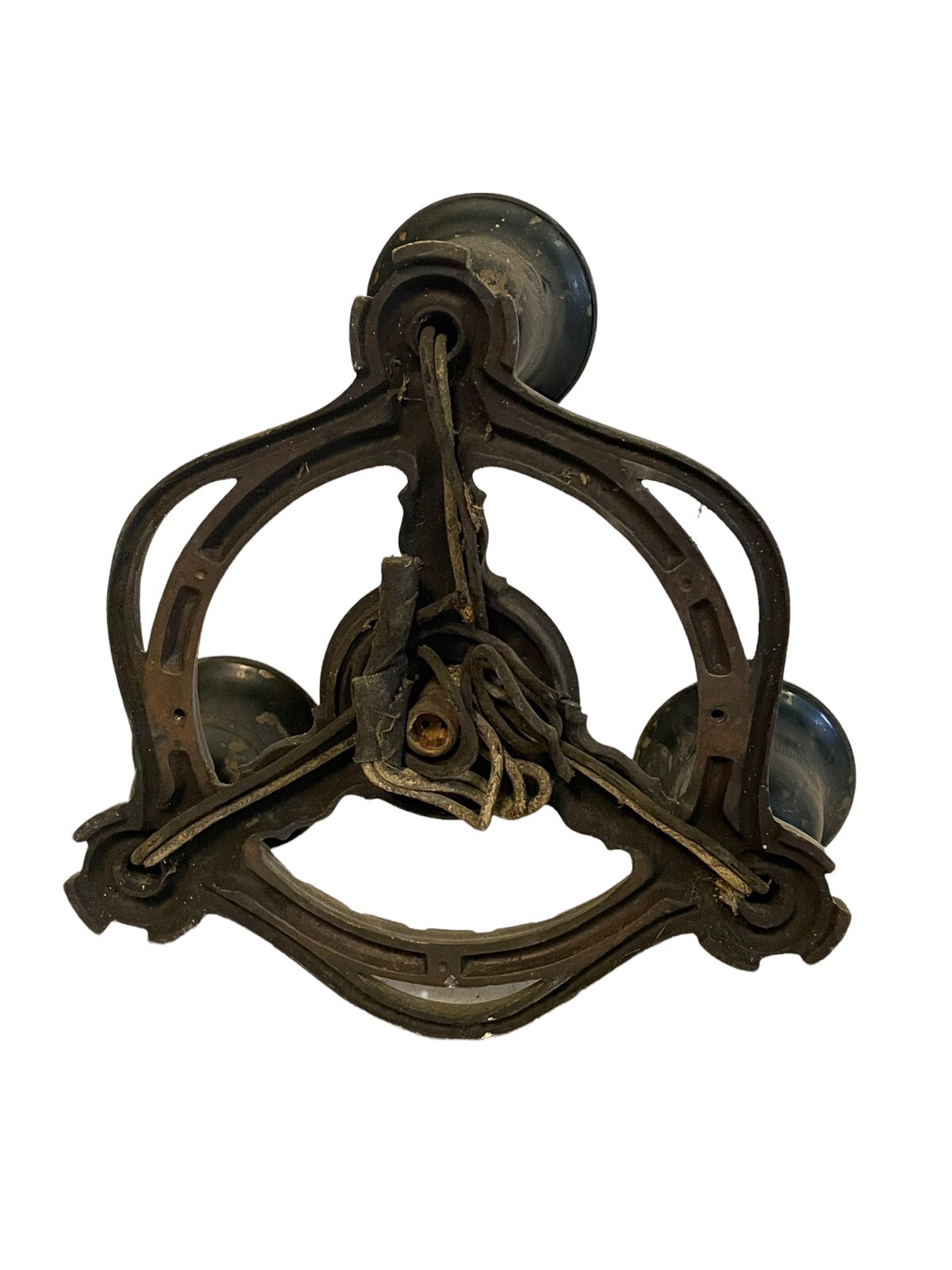 Scarce Antique Art Deco Heavy Cast Bronze 3 Light Flush Mount Fixture H & B 8.5”
