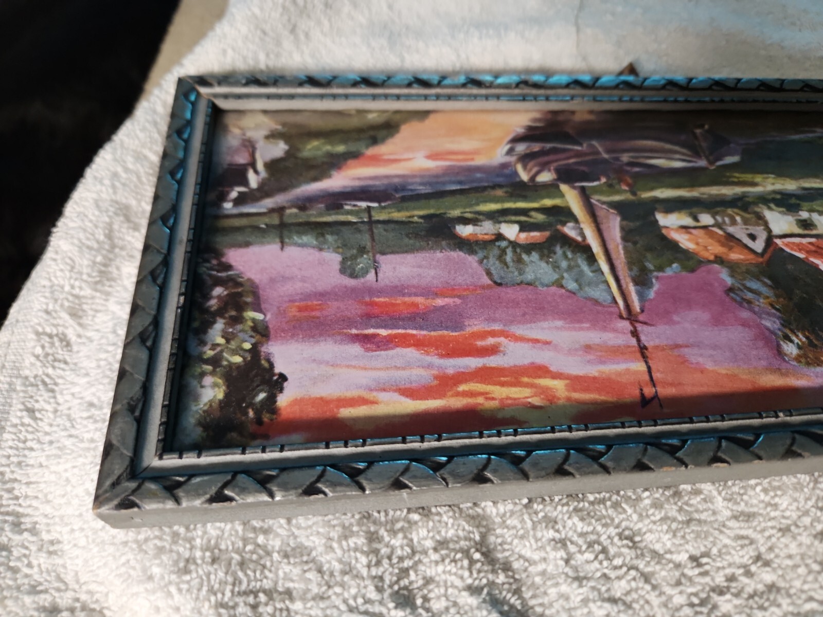 Antique Mirror&Picture Wood Framed Silver Wall Hanging 6×12″ Double Sided Vtg