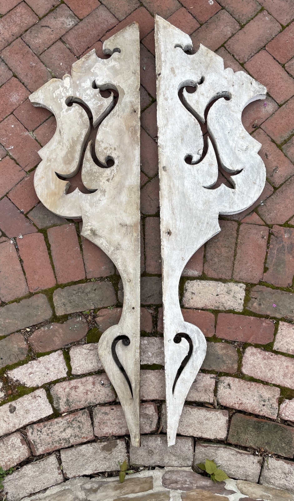 OUTSTANDING Pair Antique ARCHITECTURAL CORBELS 58×14 Original Paint Victorian