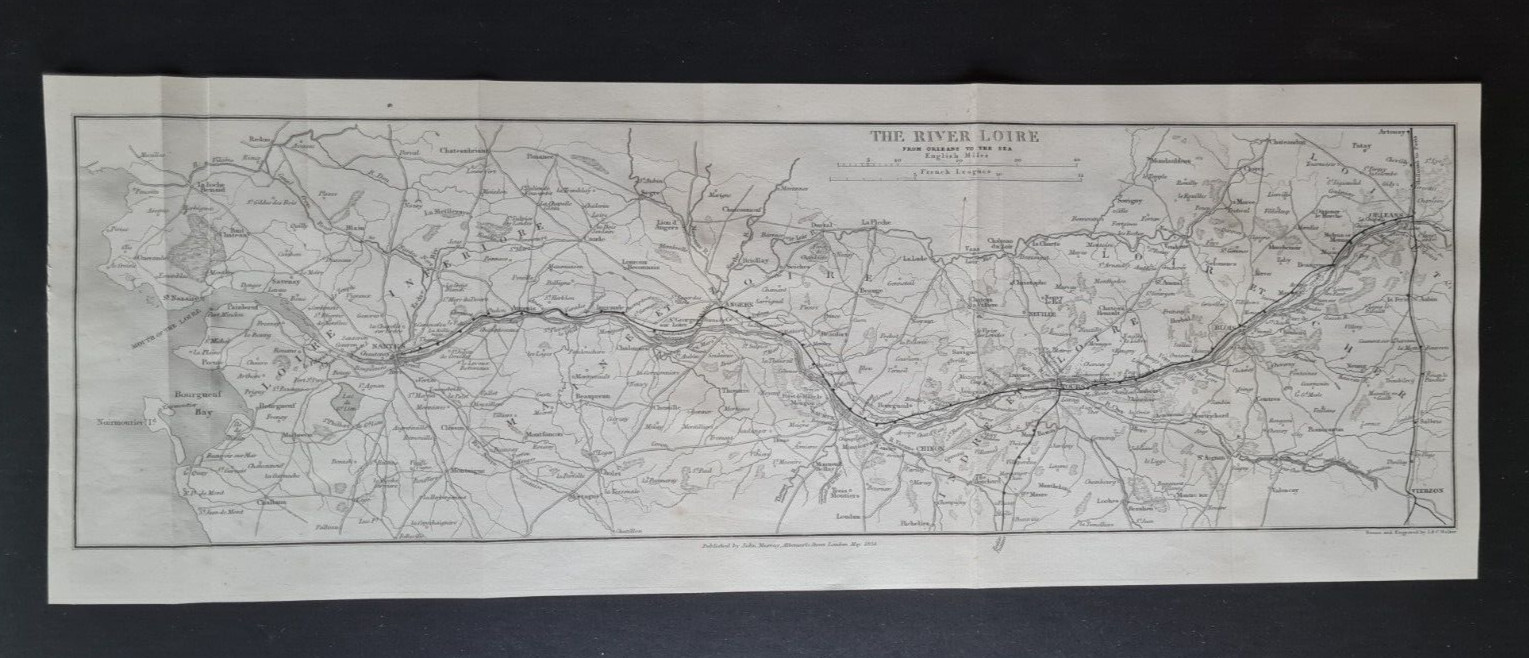 Antique (1854) map of River Loire – France – J&C Walker
