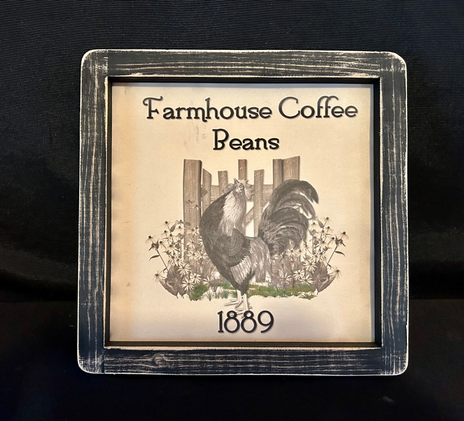 Primitive Country Print *FARMHOUSE COFFEE BEANS 1889* handmade frame 9″ x 9″