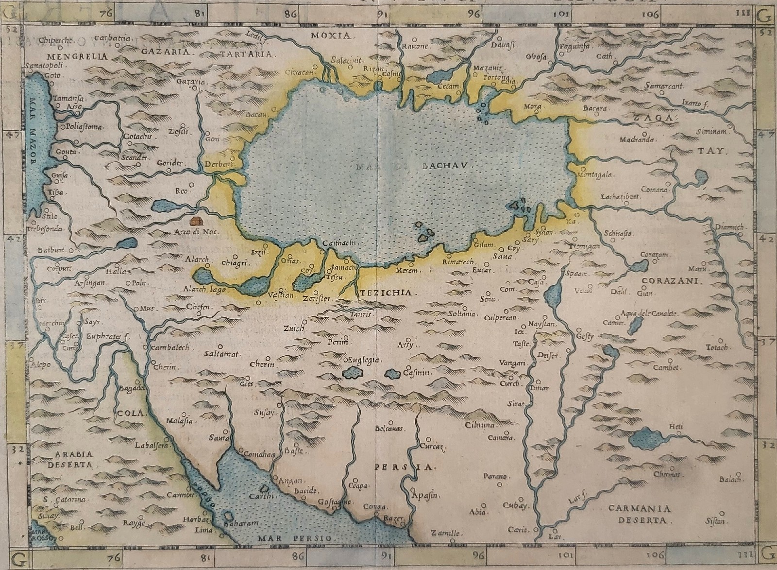 1561 Ruscelli Persia Nova Tavola Map Ptolemy Caspian Sea Venice