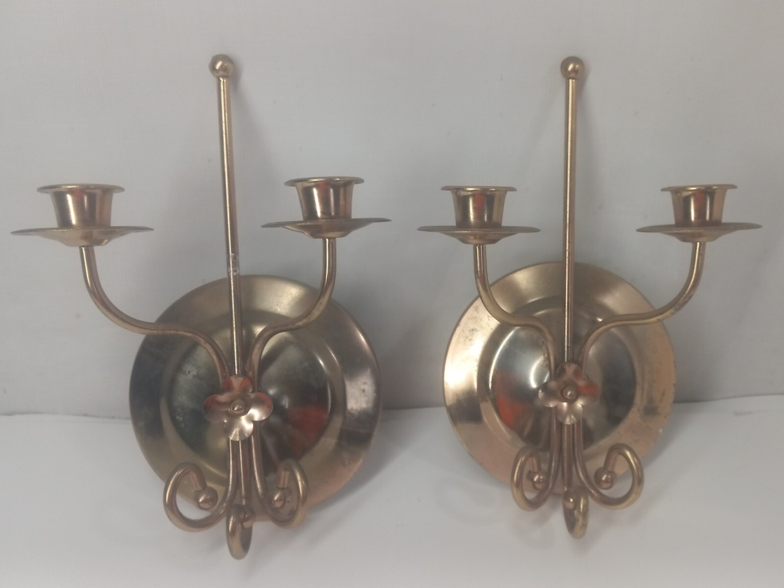 Pair Vintage Wall Sconces Double Arm Flower Scroll Detailing Unbranded