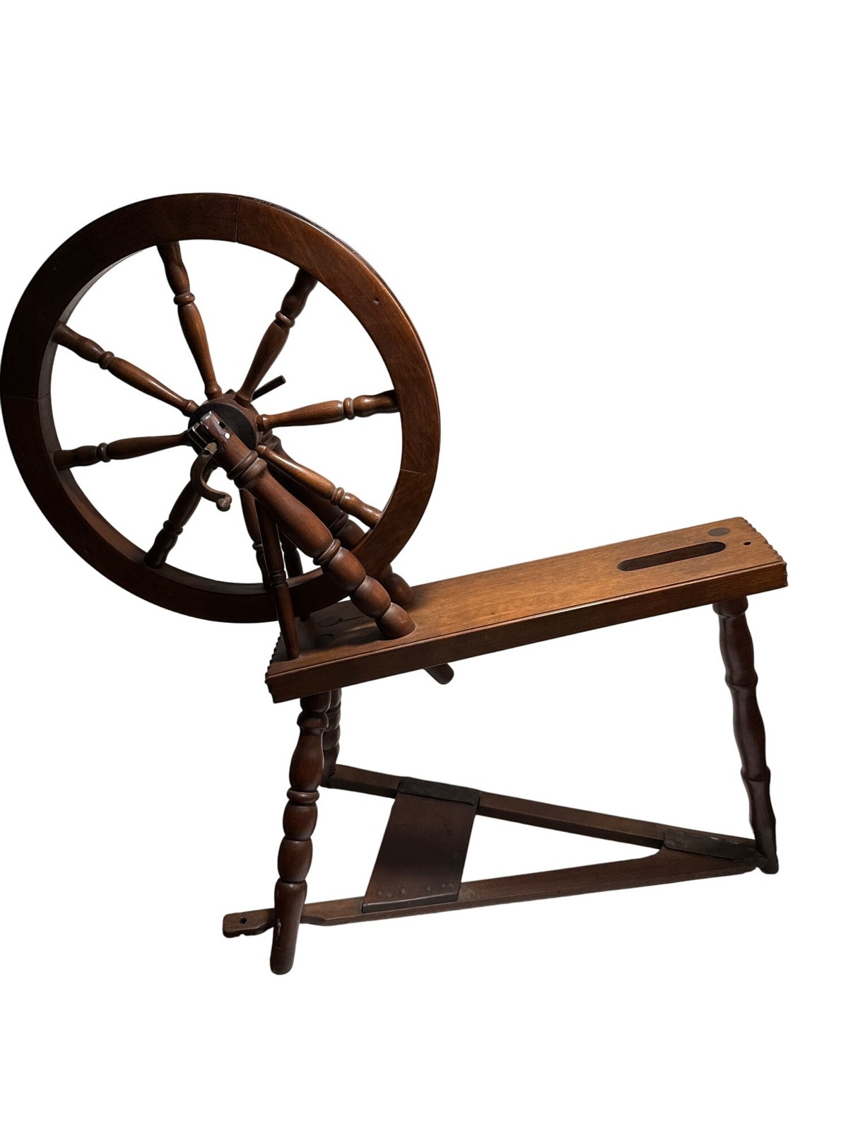 Antique Wooden Spining Wheel – Handcrafted Treadle Fiber Spinner, Maple/Walnut