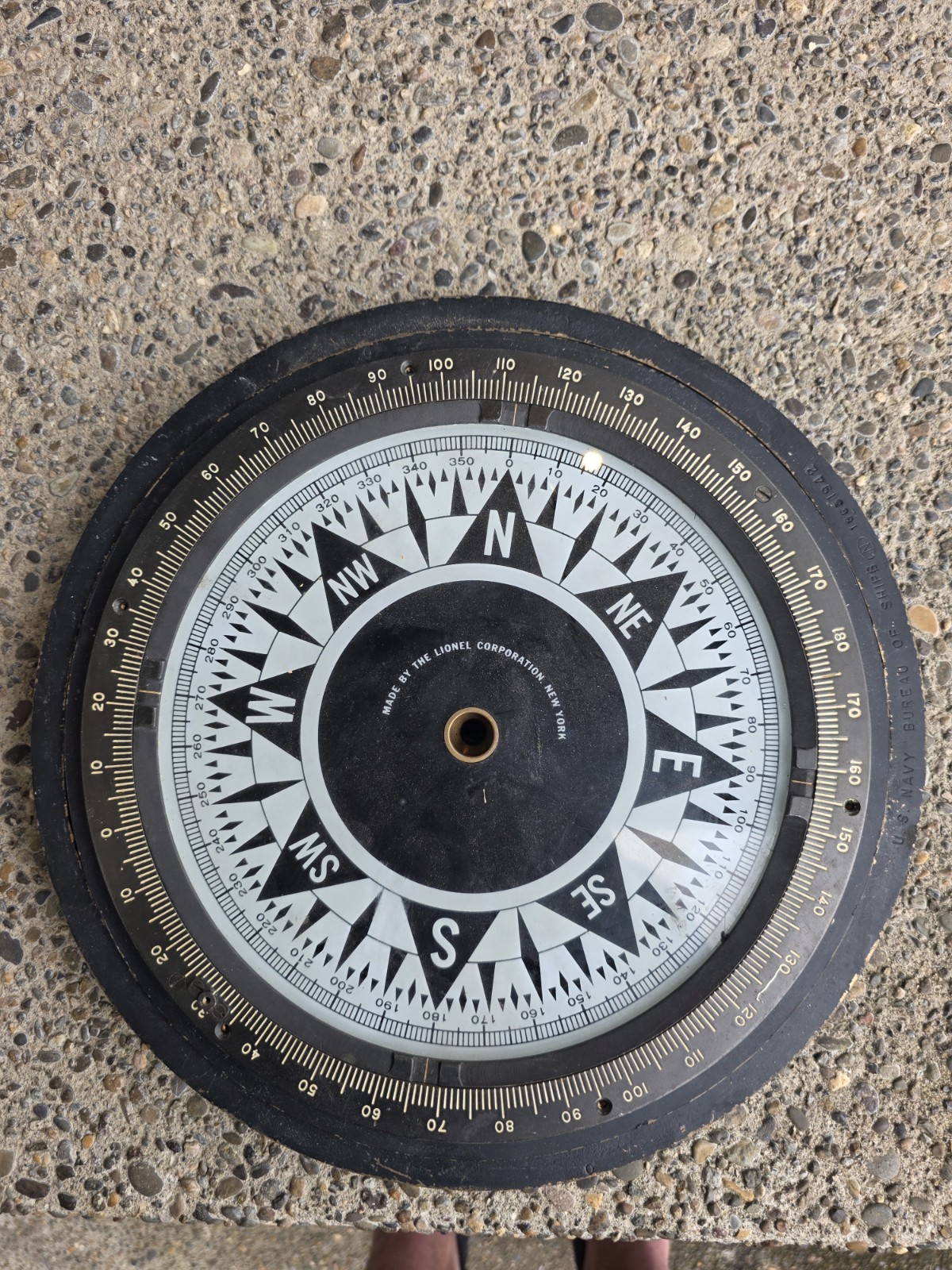 Vintage WW2 Lionel 6 3/4 ” US Navy Ship Compass Top Plate.