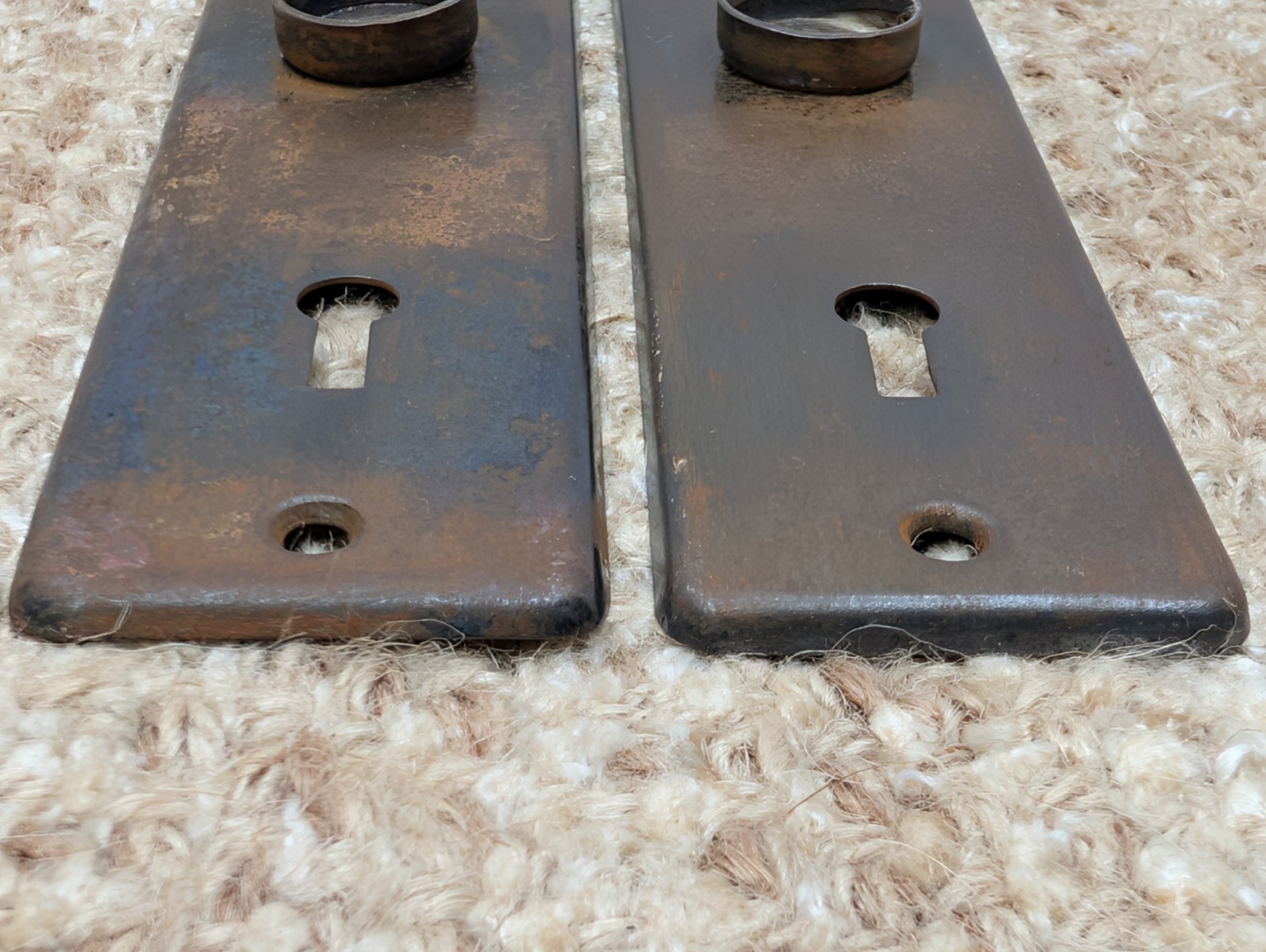 Pair 1 5/8″ x 5 1/2″ Antique Stamped Steel Door Knob Plates