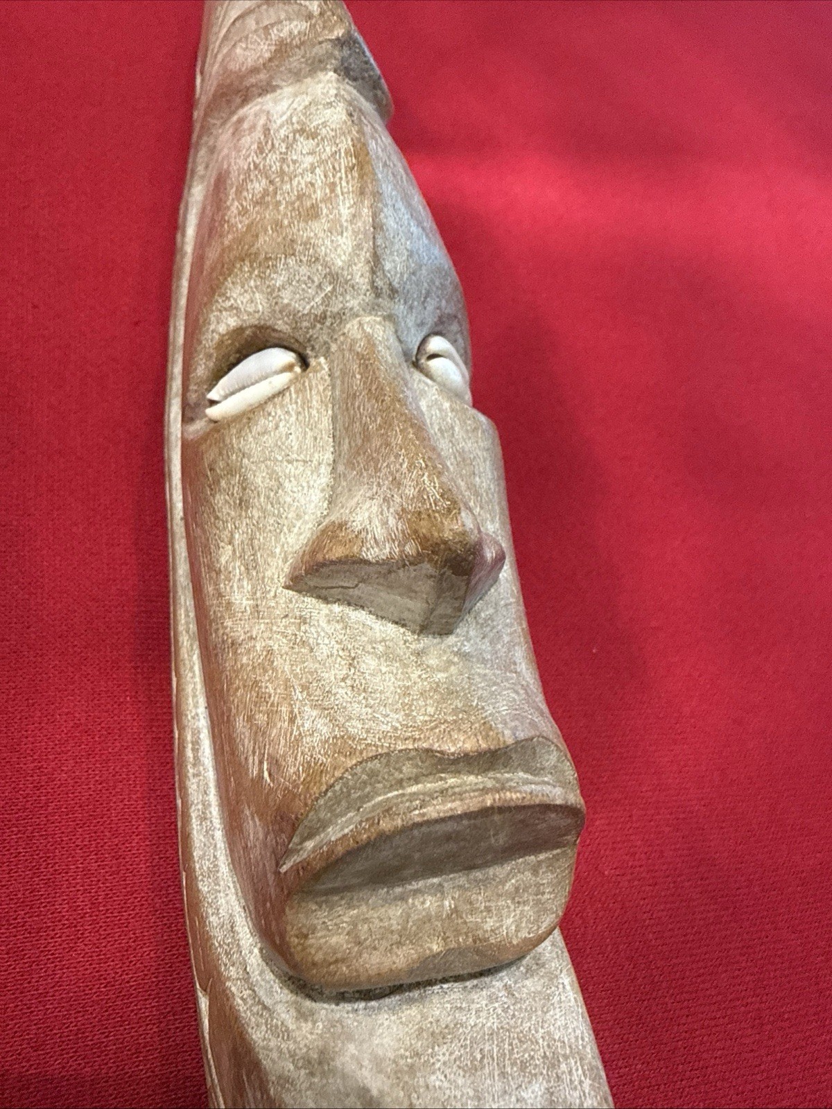 Quality Vintage Papua New Guinea Carved Wooden Wall Hanging…Cowries Shell Eyes..