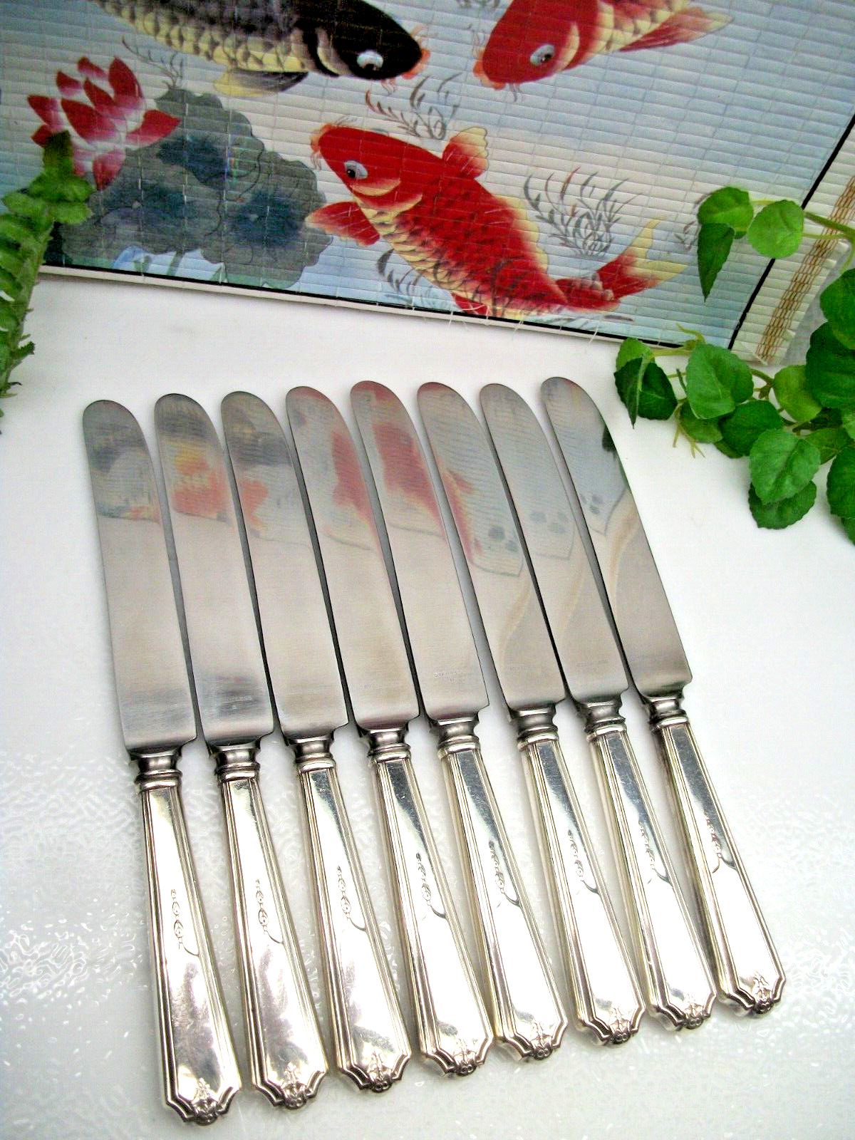 8 Vintage Gorham Silver VANITY FAIR Silverplate 8 1/2″ Dinner Knives 1923