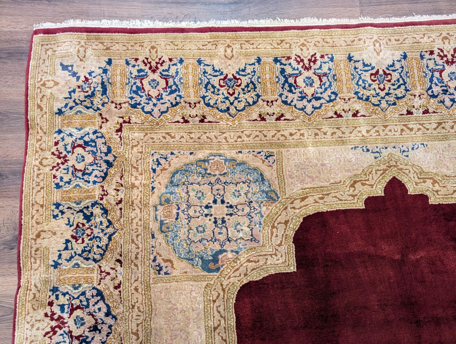 Per’sian Kirman Rug 8×11, Red Semi Open Field, Handmade Wool Carpet