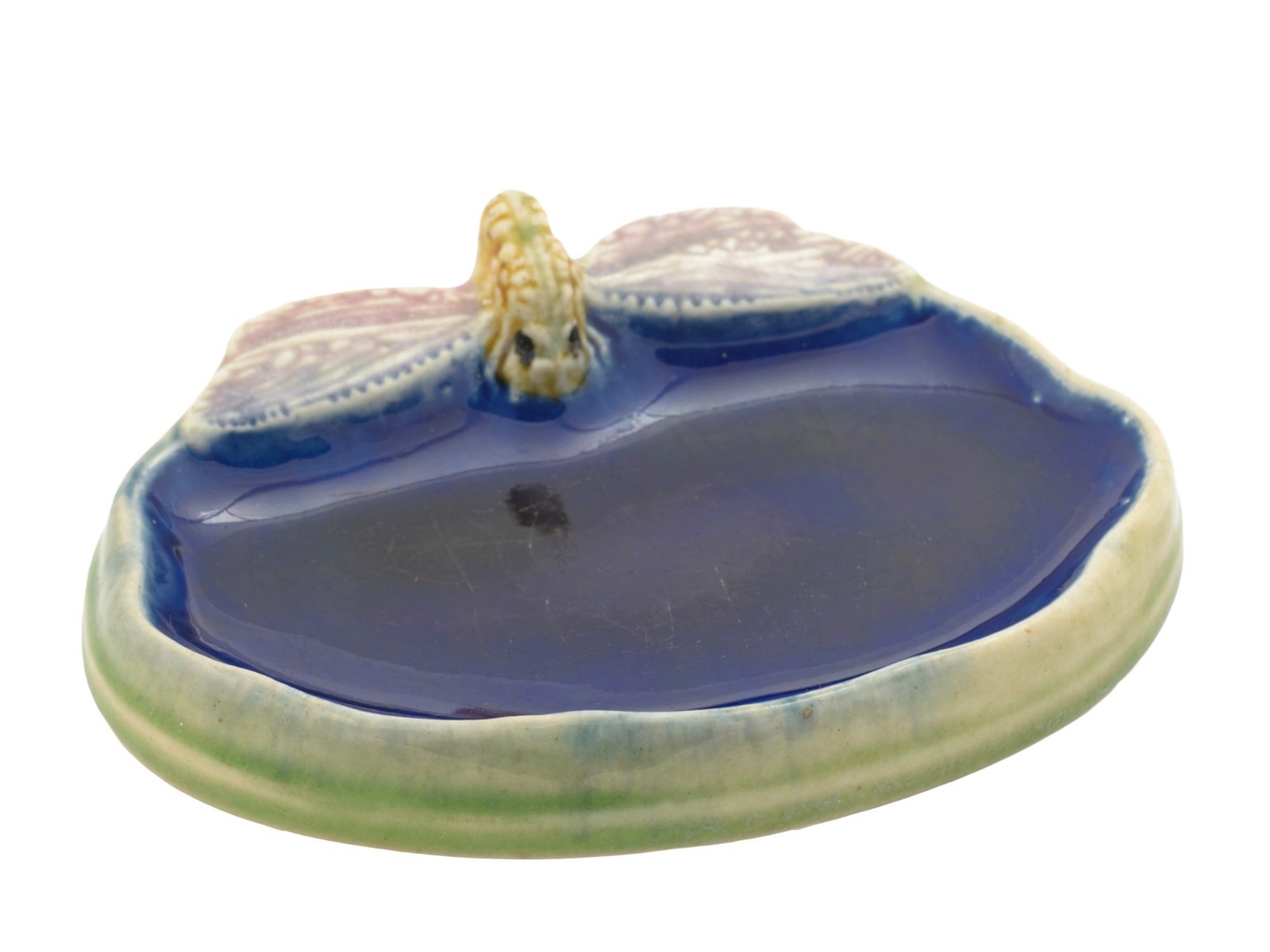 Antique Royal Doulton For Wright’s Coaltar Soap Dragonfly Majolica Dish