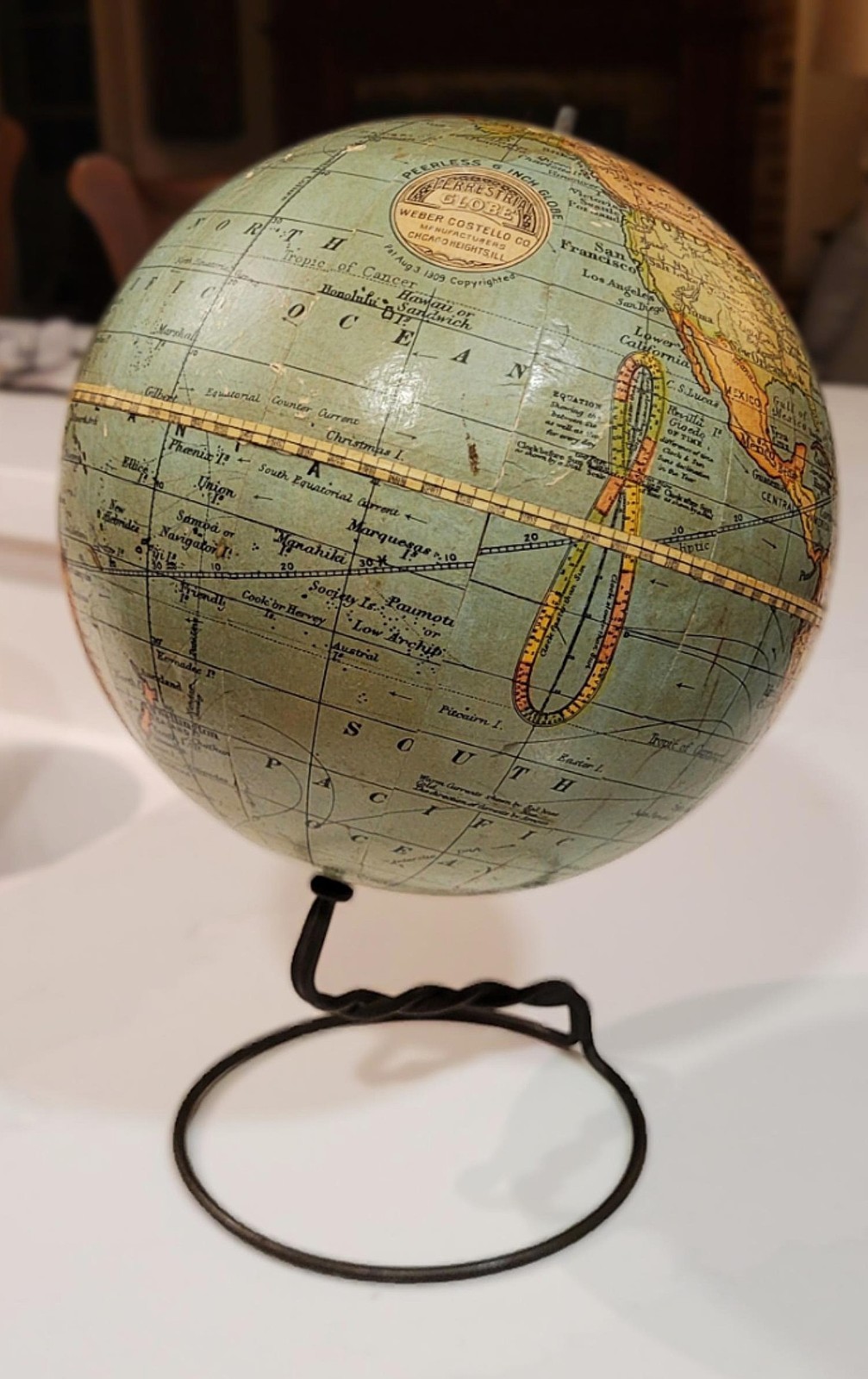 Antique Peerless 6 Inch Terrestrial Student Globe Weber Costello Co Patent 1909