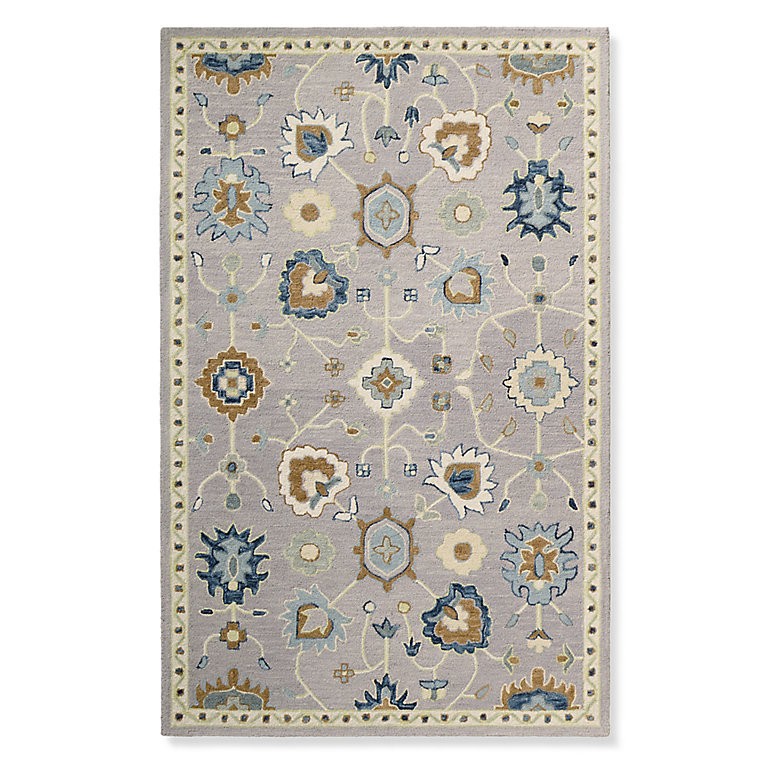Silver Blue Hand Tufted Wool Area Rug Traditional Design Carpet for Bed Room 6×9