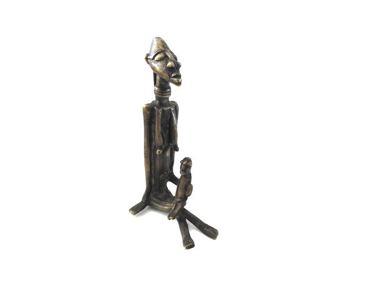 Antique Dogon Mali Bronze Figurine Resting Mother Child Maternity 6″ 548 gram