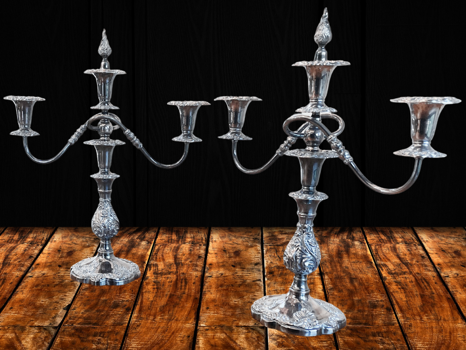 Antique Sheffield Silver Co 3 Light Candelabras ~1920 Silver on Copper 19″ PAIR