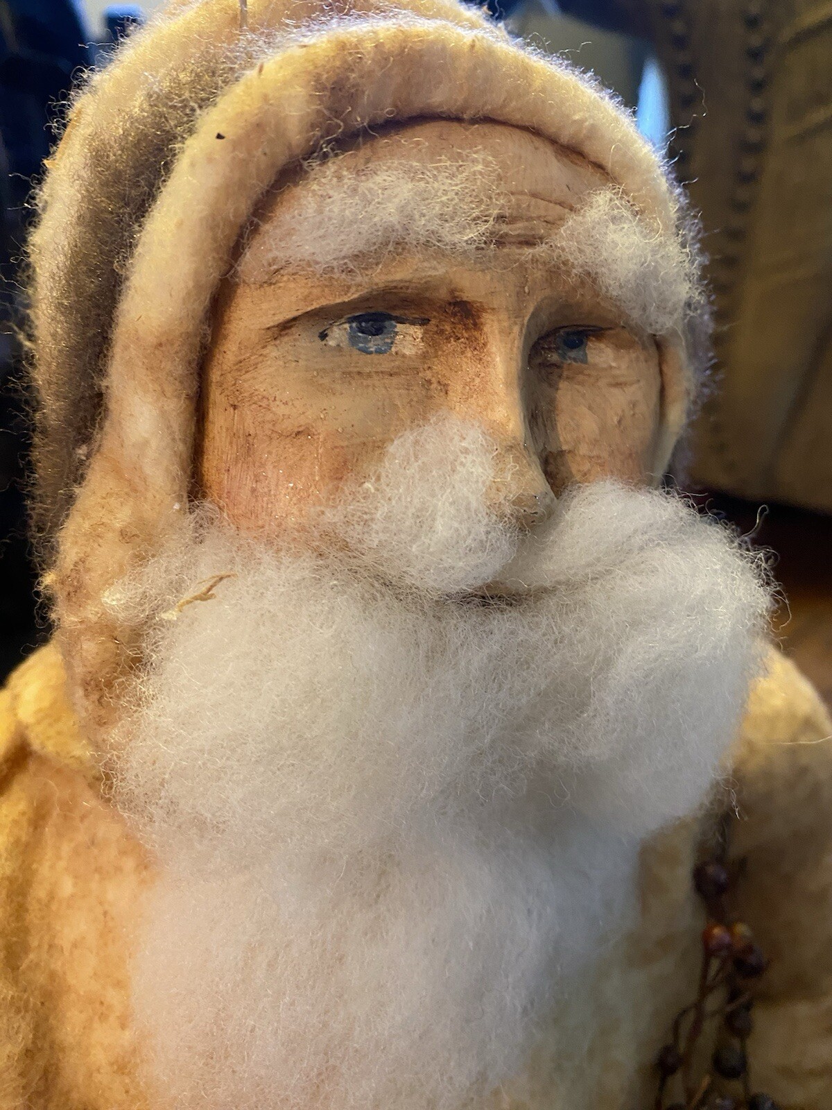 Fab! FOLK ART SANTA CLAUS BELSNICKLE PULL TOY w Fab! FACE 22” H Crow 🐦‍⬛