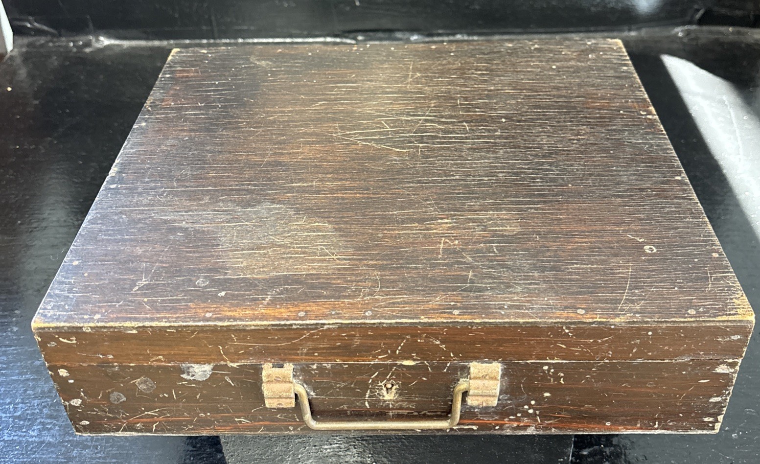 Antique Hand Made Wooden Storage Box With Brass Lock No Key 12.5” X 11” X 3”