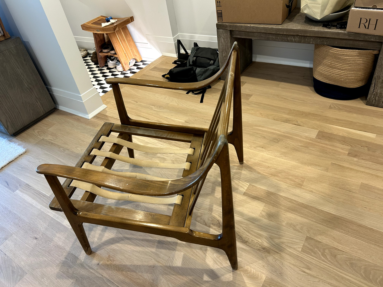 Original Mid-Century Modern Danish Lounge Chair frame, stamped Made in Denmark