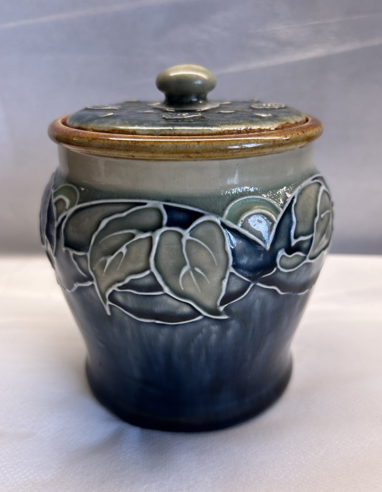 Royal Doulton Florrie Jones Floral Art Nouveau Lidded Jar c.1902-22 Tobacco
